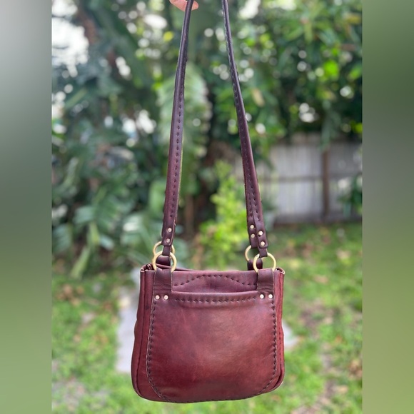 Rustic Boho Italian Leather Bag Burgundy Red Vintage Country Western Style Purse - Picture 2 of 16